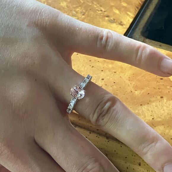 Natural Morganite Moissanite Sterling Silver Ring Size 8 - Picture 4 of 9